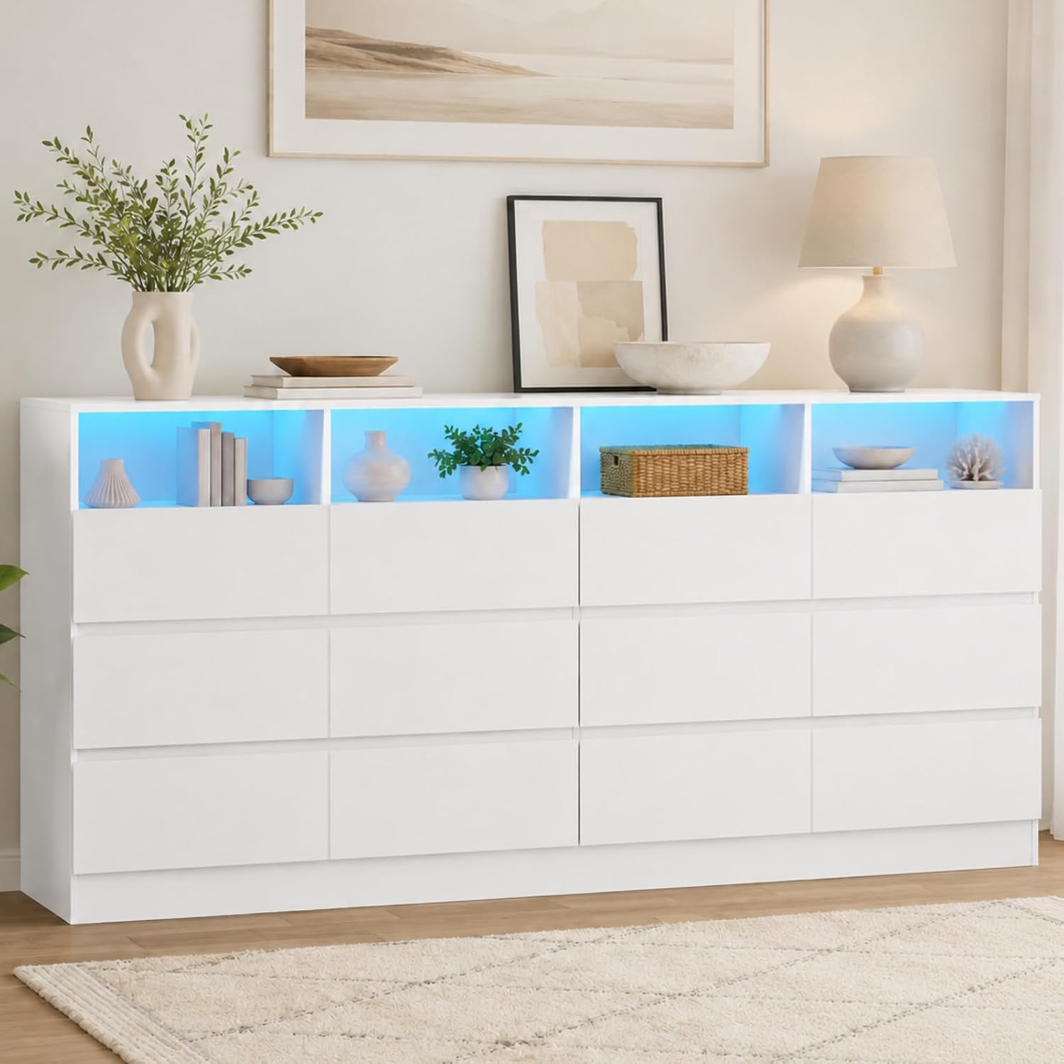 Gyfimoie 6-Drawer Dresser TV Stand with LED & Charging Station