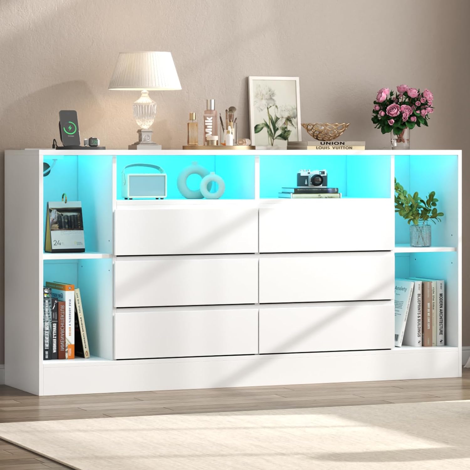 long dresser with shelves Amazon.com: Huuger 77.6" Long Dresser for Bedroom, 16 Drawer Fabric Dresser for Closet, Wide Chest of Drawers with Storage, TV Stand for 65, 75, 85 Inch TV, 77.6" W x 13" D