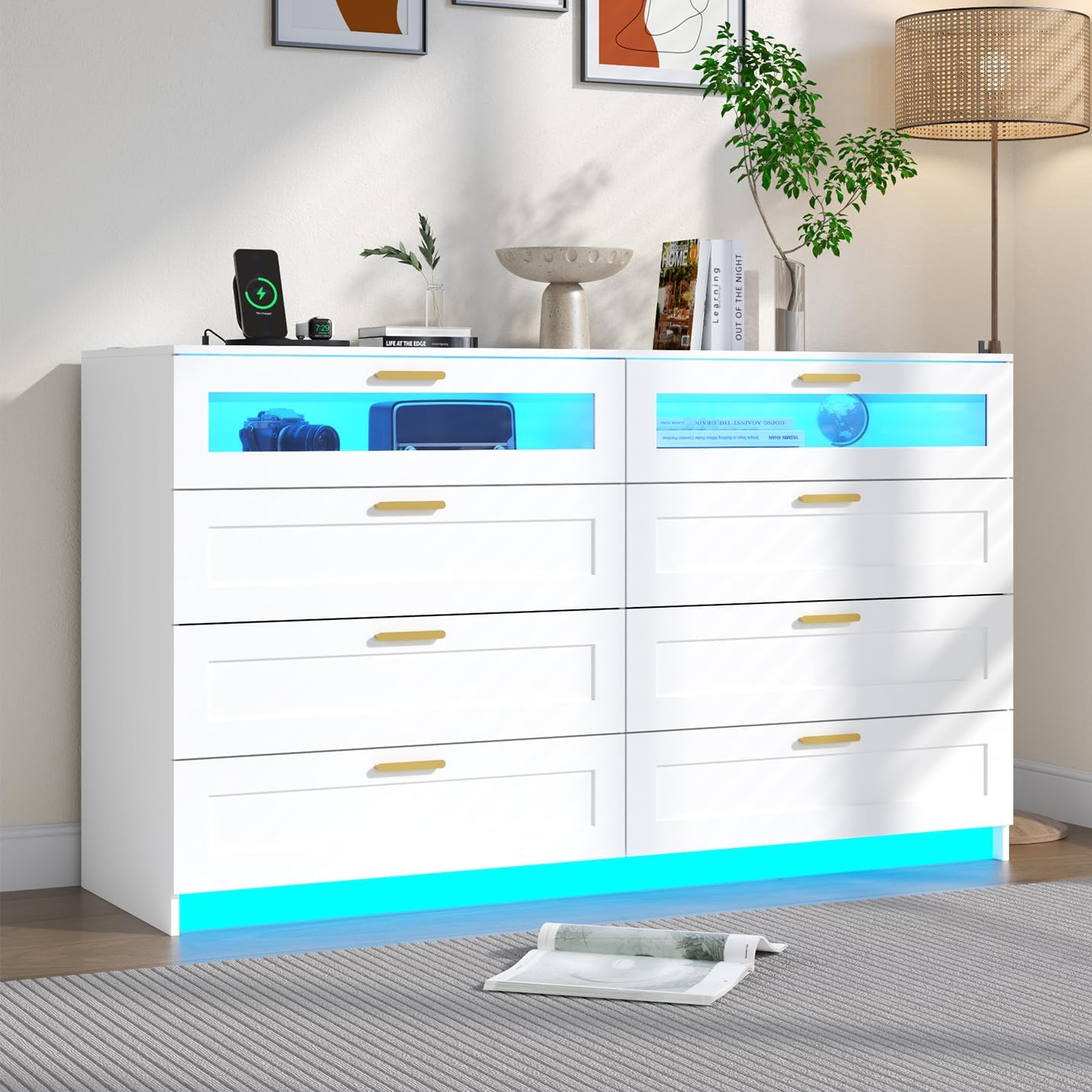dresser led White 5-Drawer Dresser by Wrought Studio , Solid + Manufactured Wood