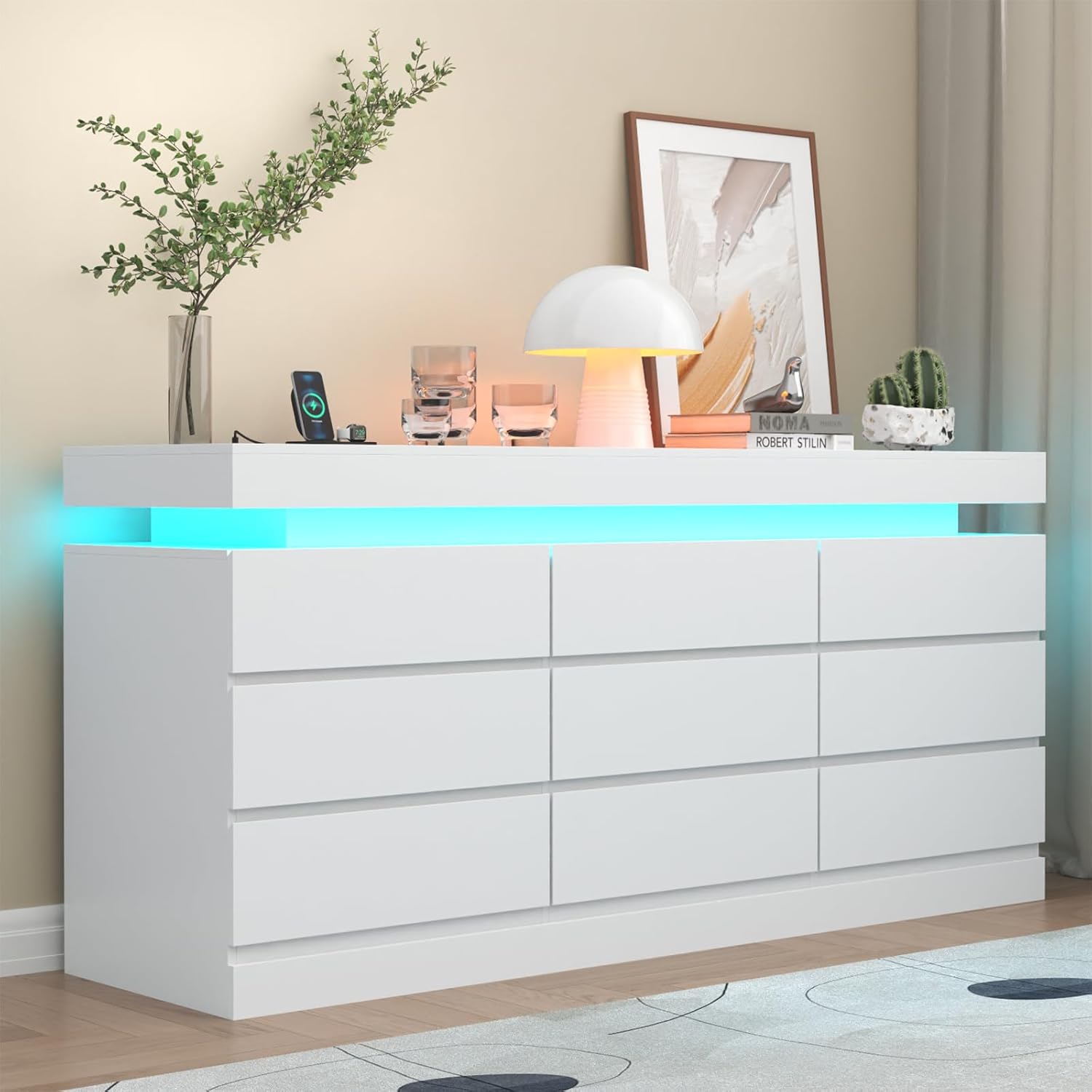 white 9 drawer dresser Gyfimoie 9-Drawer with Power Outlet & LED Light 😍 ROSS DRESS FOR size:0  (XS) Use high cost performance 02WFADR008LE00CHO052