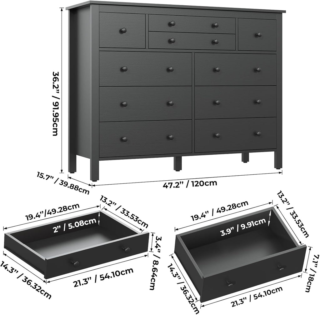 Loomie 10 Drawer Dresser for Bedroom, 47.2" Long Chest of Drawers with Deep Drawers