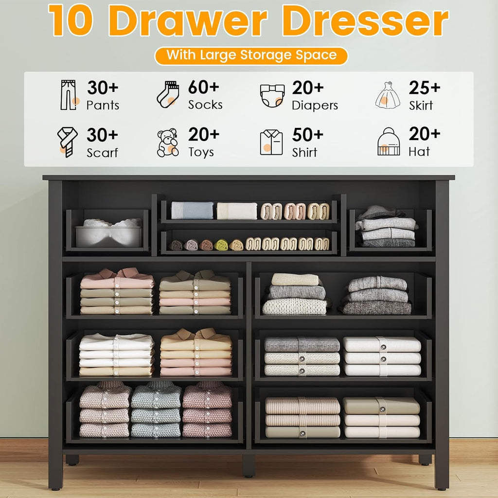 Loomie 10 Drawer Dresser for Bedroom, 47.2" Long Chest of Drawers with Deep Drawers