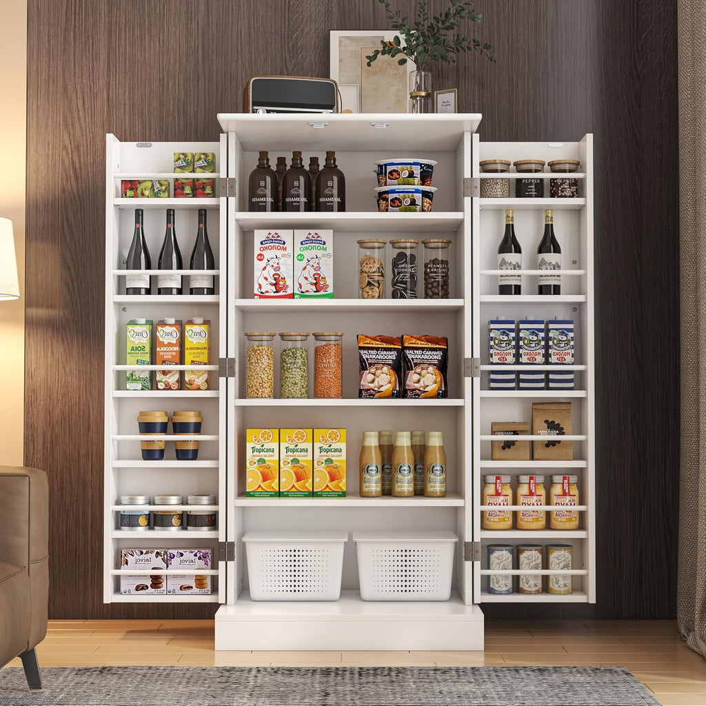 SAUDISM 47” Kitchen Pantry Cabinets, Freestanding Kitchen Pantry Storage Cabinet with Doors and Adjustable Shelves