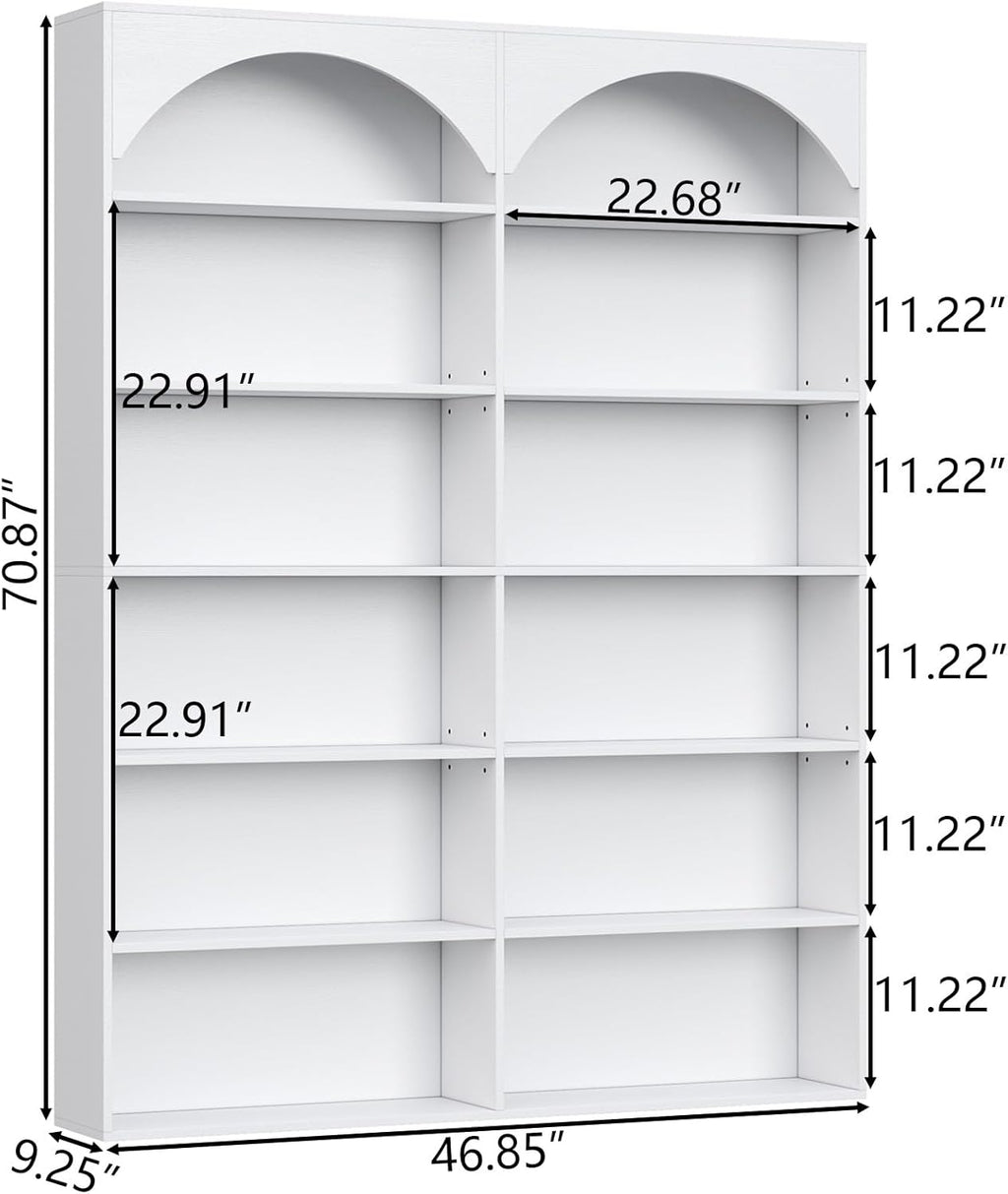 Gyfimoie 70.8’’ Tall Bookshelf and Bookcase, 7-Tier Double Wide Bookcase Modern Large Open Display Shelves with Curved Baffle for Home Office Living Room (White)
