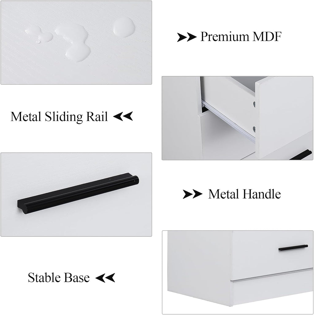 Gyfimoie 4 Drawers Dresser with Power Outlet, Chest of Drawers with LED Light, White Dresser Organizer with Open Storage Cubby, Modern Nightshatnd for Bedroom, Living Room, Entryway, Hallway