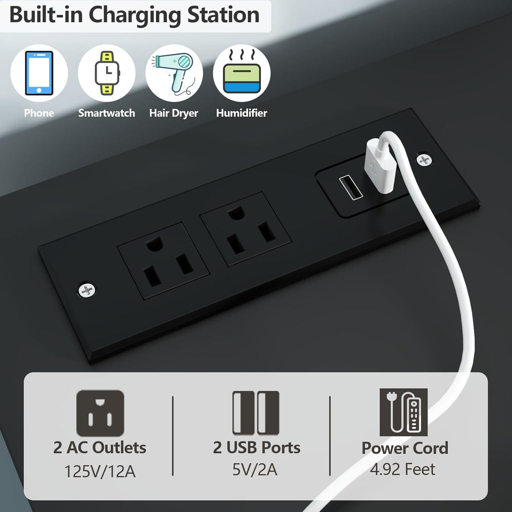 Loomie 6 Drawer Dresser with Power Outlet, Modern Chest of Drawers with Led Light, Double Wide Drawer Organizer Cabinet, Dresser for Bedroom, Living Room, Entryway (Black)