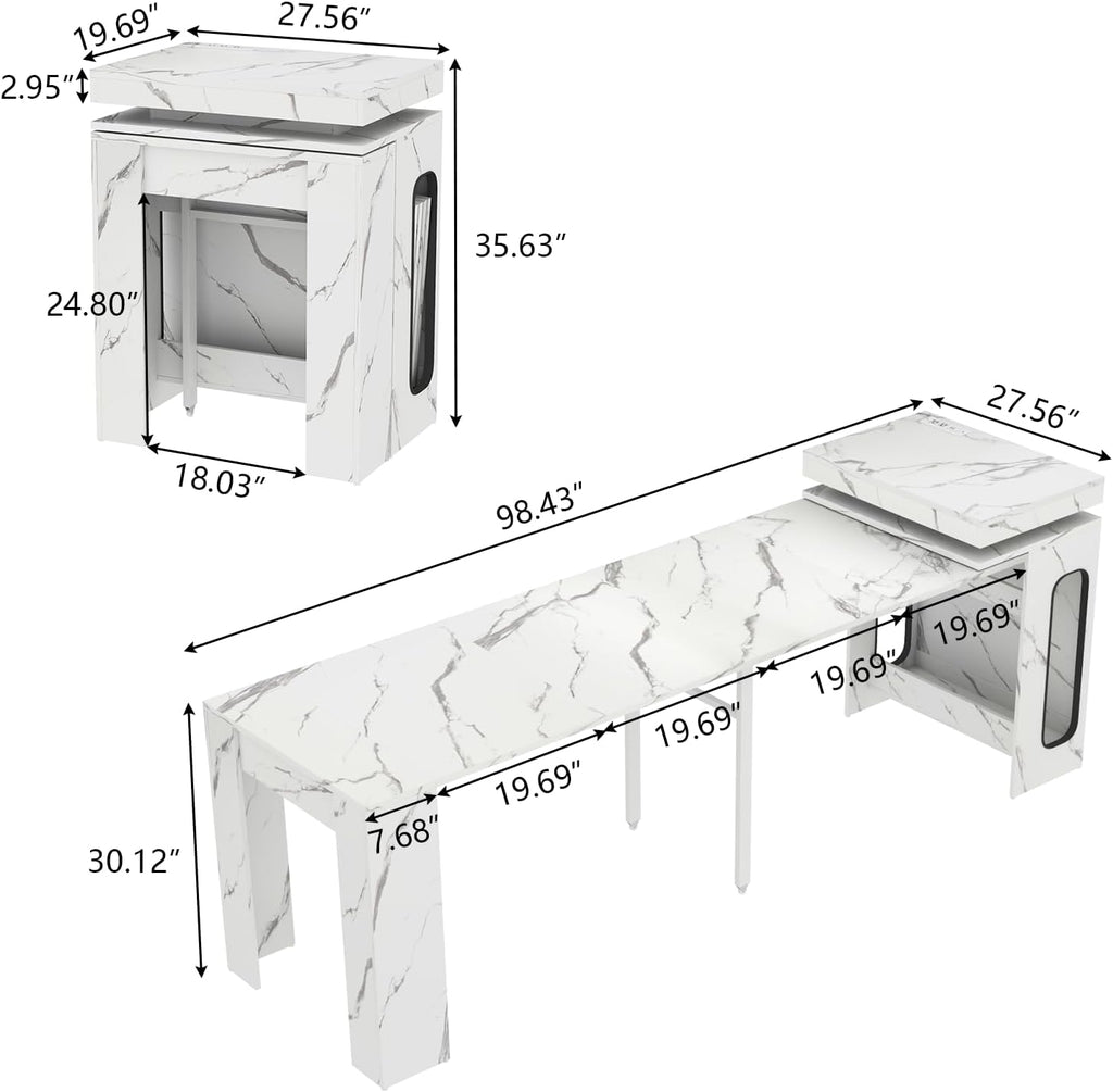 Expandable Room Dining Table with Power Outlet, Space-Saving Dining Table