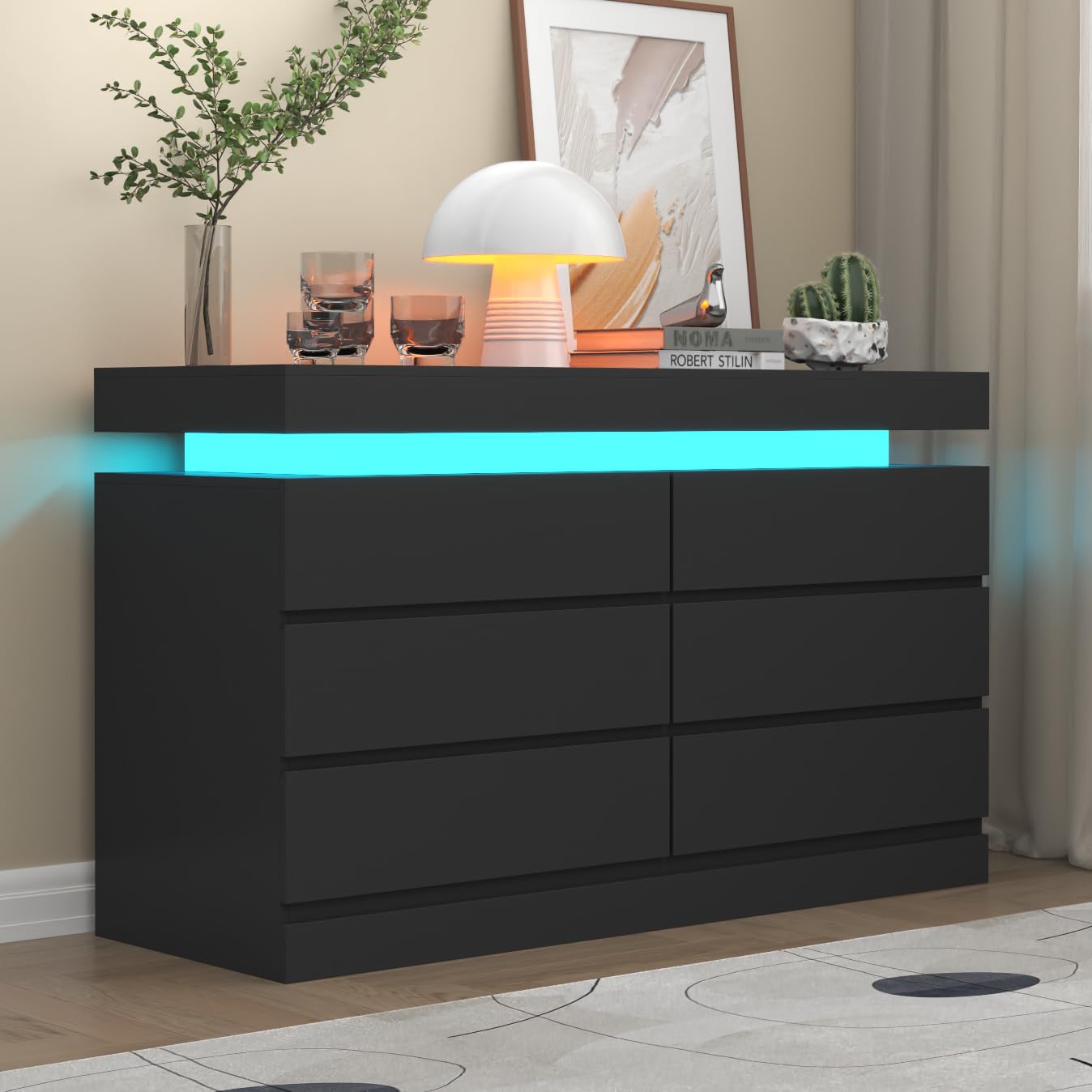 Gyfimoie 9 Drawer Dresser with Power Outlet, Dresser with LED Light, Modern Chest of Drawers for Closet, Double Wide Drawer Organizer Cabinet for Bedroom, Living Room (White, 9 Drawers)