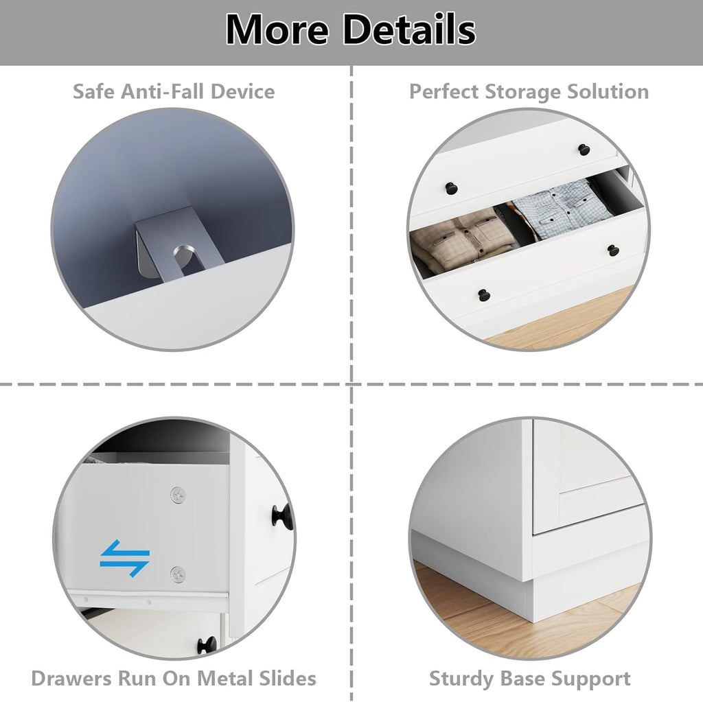 Loomie 6 Drawer Dresser with Power Outlet, Modern Chest of Drawers with Led Light, Double Wide Drawer Organizer Cabinet, Dresser for Bedroom, Living Room, Entryway (White)