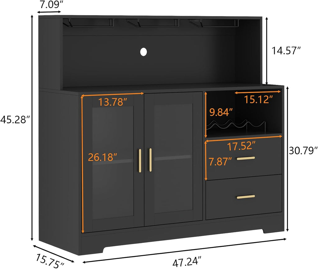 Gyfimoie Modern Bar Cabinet with LED Lights & Drawer,Coffee Bar Station