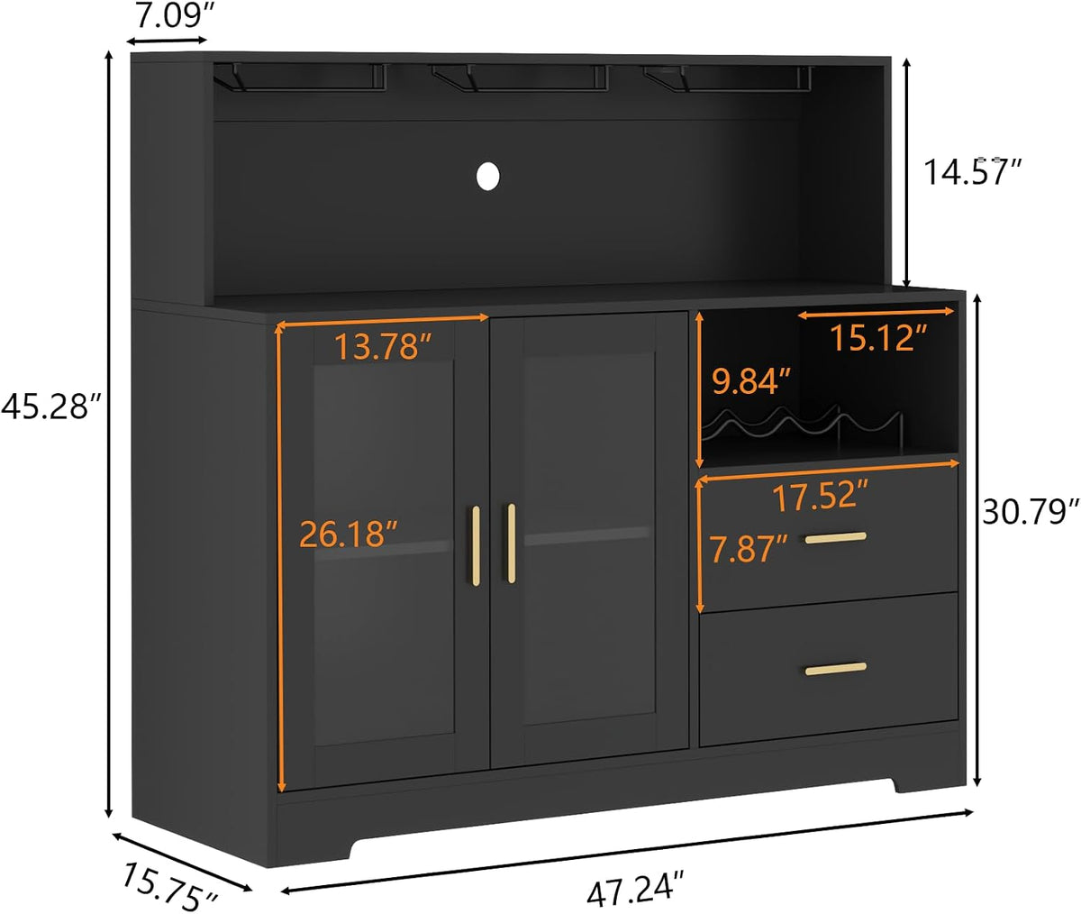 Gyfimoie Modern Bar Cabinet with LED Lights & Drawer,Coffee Bar Station