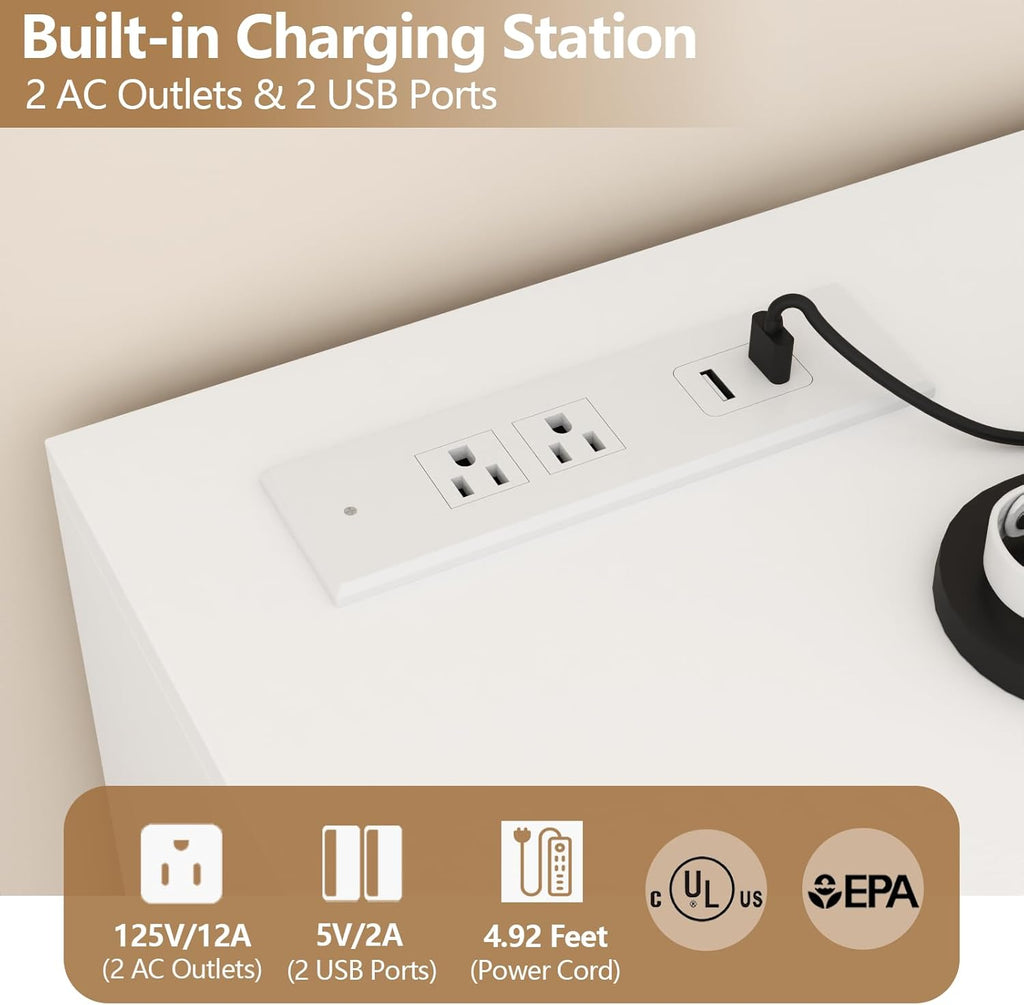 Loomie 9 Drawer Triple Dresser with Charging Station & Led Lights for Bedroom,Long 63" White Dresser TV Stand for TVs up to 75",Wide Large Drawer Dressers Organizer with 3 Open Cubbies for Hallway