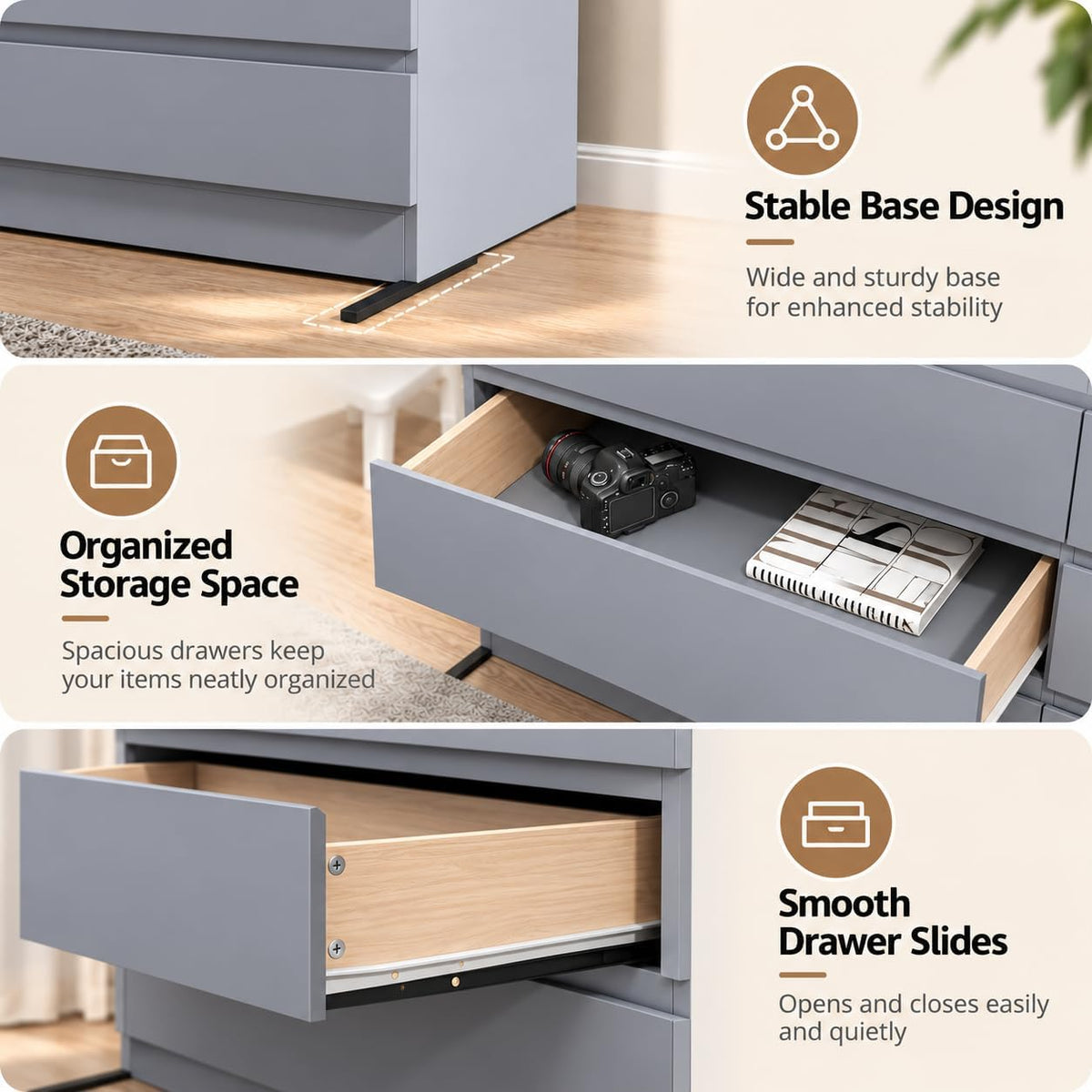 Loomie 6 Grey Drawer Dresser for Bedroom w/Charging Station & LED Lights