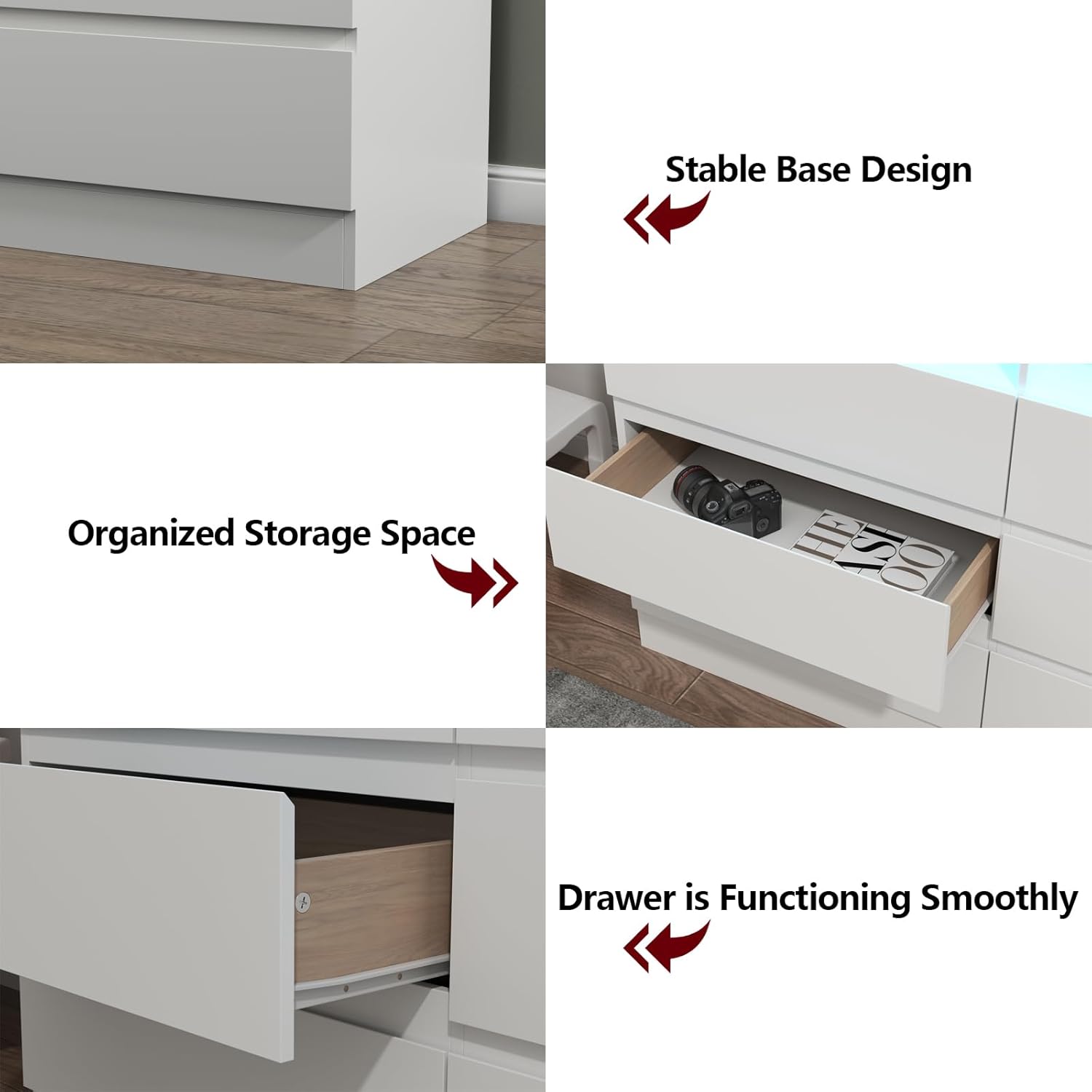 Loomie 9 Drawers Dresser, White Drawer Cabinet with Power Outlet, Accent Chests of Drawers with LED Light, Modern Storage Chest for Bedroom, Living Room (9 Drawers White)