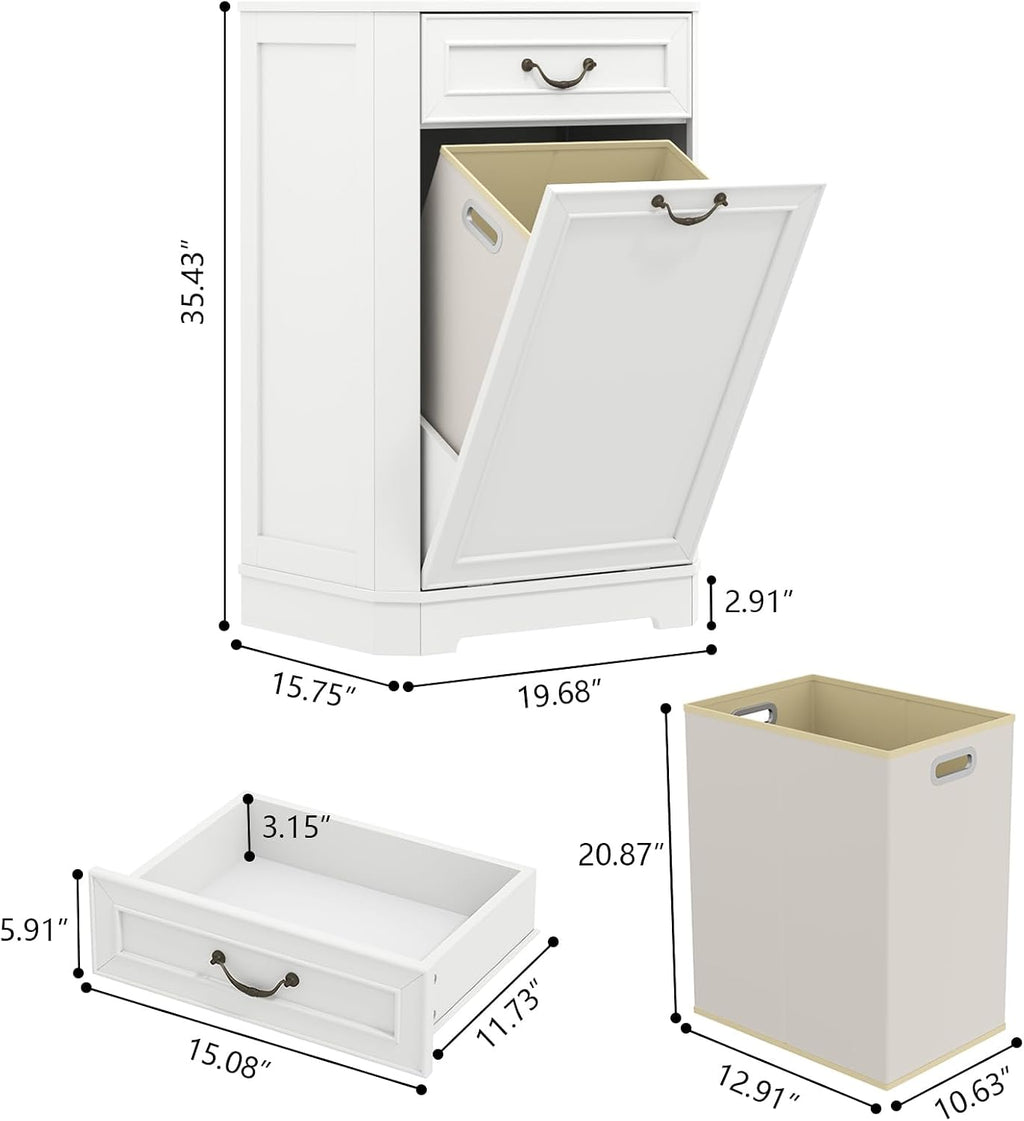 Tilt Out Laundry Hamper Cabinet, Hidden Laundry Cabinets w/Drawer & Basket