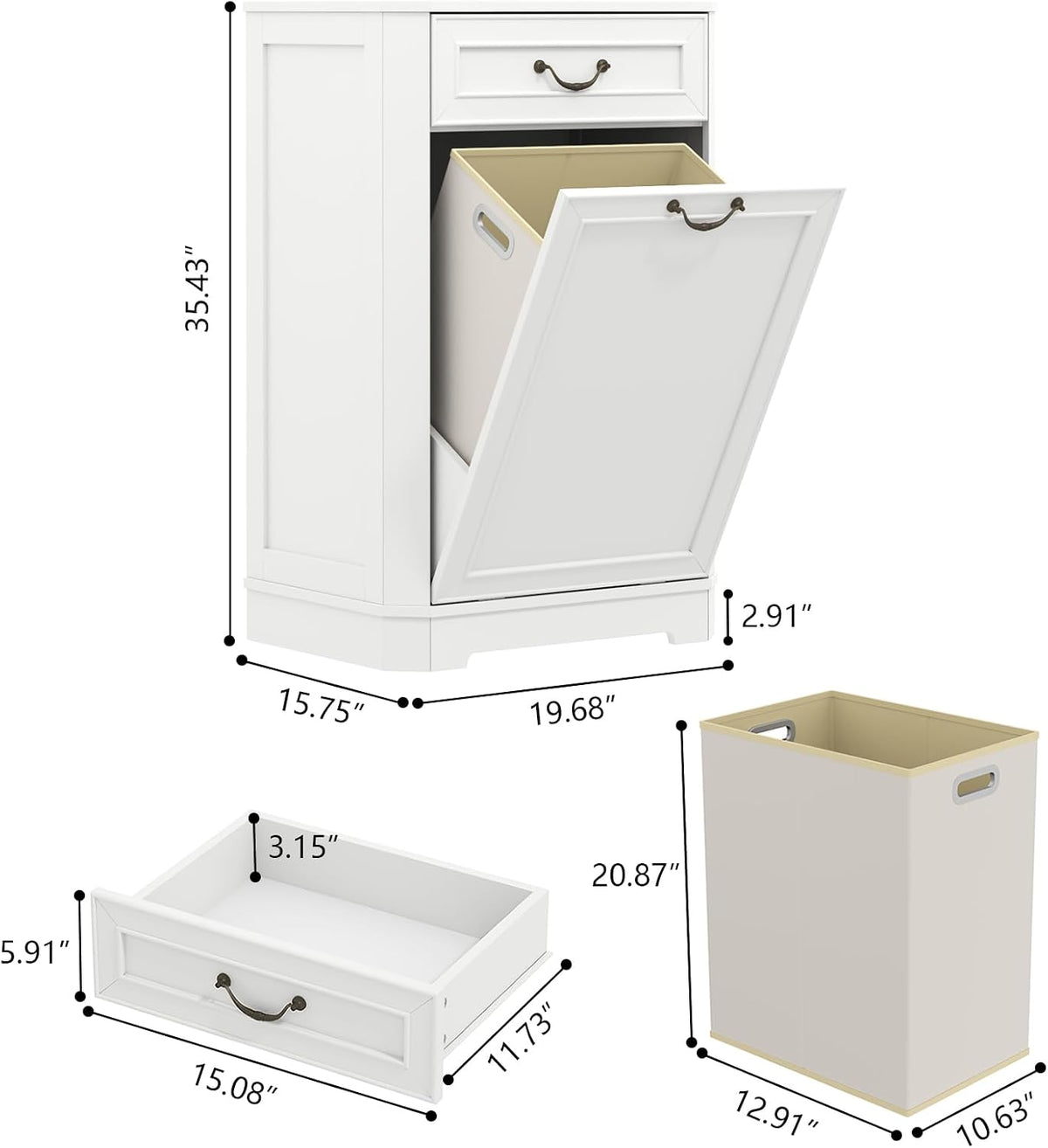 Tilt Out Laundry Hamper Cabinet, Hidden Laundry Cabinets w/Drawer & Basket