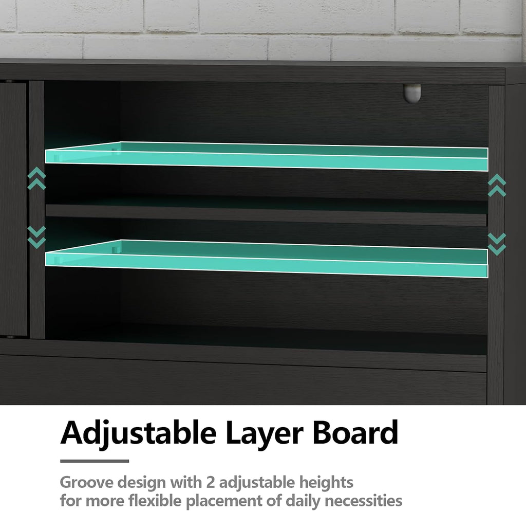 Kitchen Pantry Cabinet with Power, Kitchen Hutch with Fridge Space & Drawer