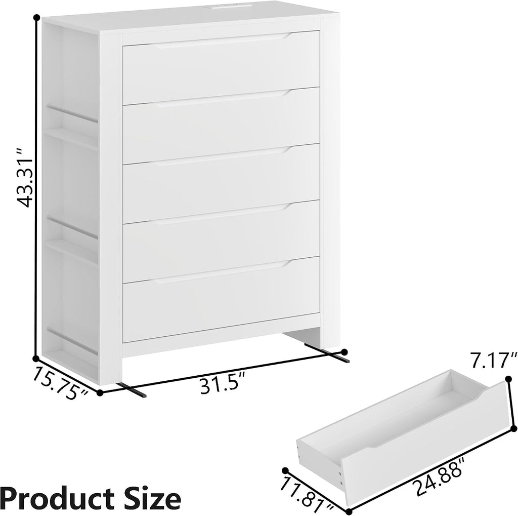 White 5 Drawers Dresser for Bedroom,Tall Modern Dressers & Chest of Drawers