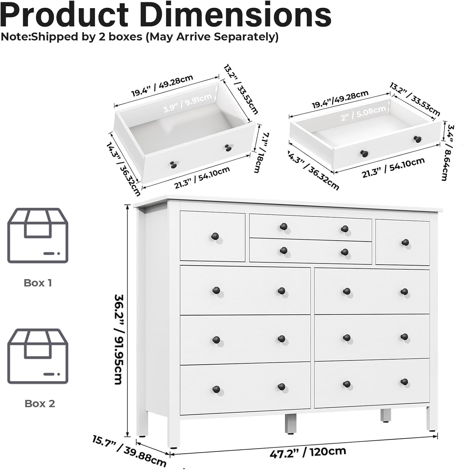 Loomie 10 Drawer Dresser for Bedroom, 47.2" Long Chest of Drawers with Deep Drawers, Modern Wooden Storage Dresser for Closet, 36.2" Tall Large TV Stand for Living Room, Hallway, Entryway (White)