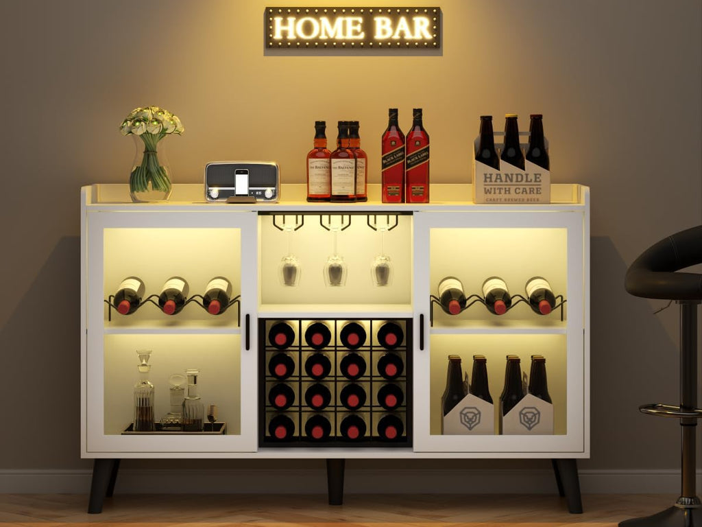 Wine Bar Cabinet with Led Light, Home Coffee Cabinet with Wine & Glass Rack