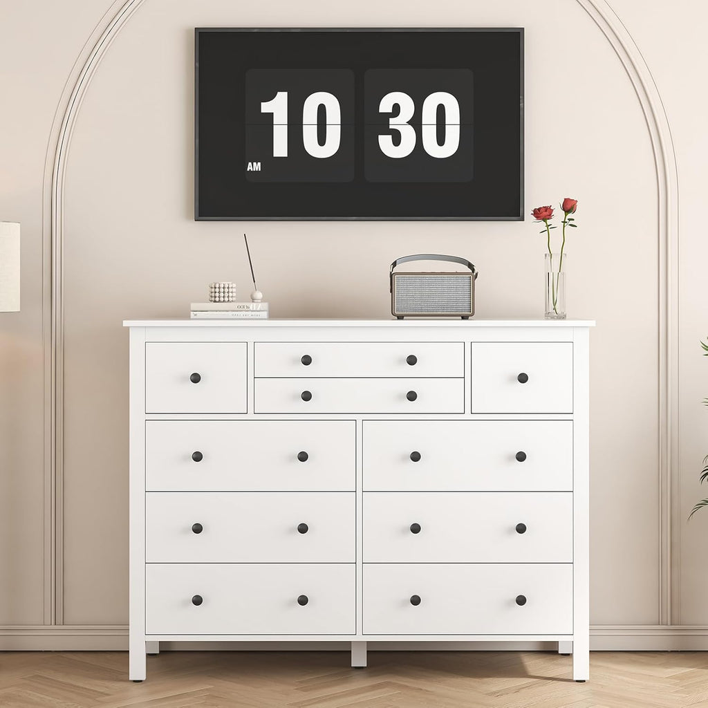 Loomie 10 Drawer Dresser for Bedroom, 47.2" Long Chest of Drawers with Deep Drawers, Modern Wooden Storage Dresser for Closet, 36.2" Tall Large TV Stand for Living Room, Hallway, Entryway (White)