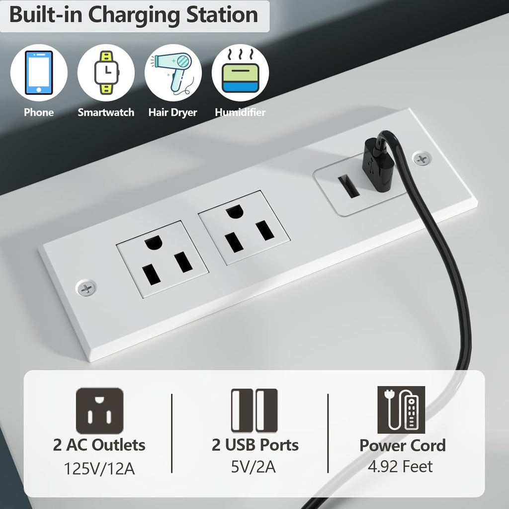 Loomie 6 Drawer Dresser with Power Outlet, Modern Chest of Drawers with Led Light, Double Wide Drawer Organizer Cabinet, Dresser for Bedroom, Living Room, Entryway (White)