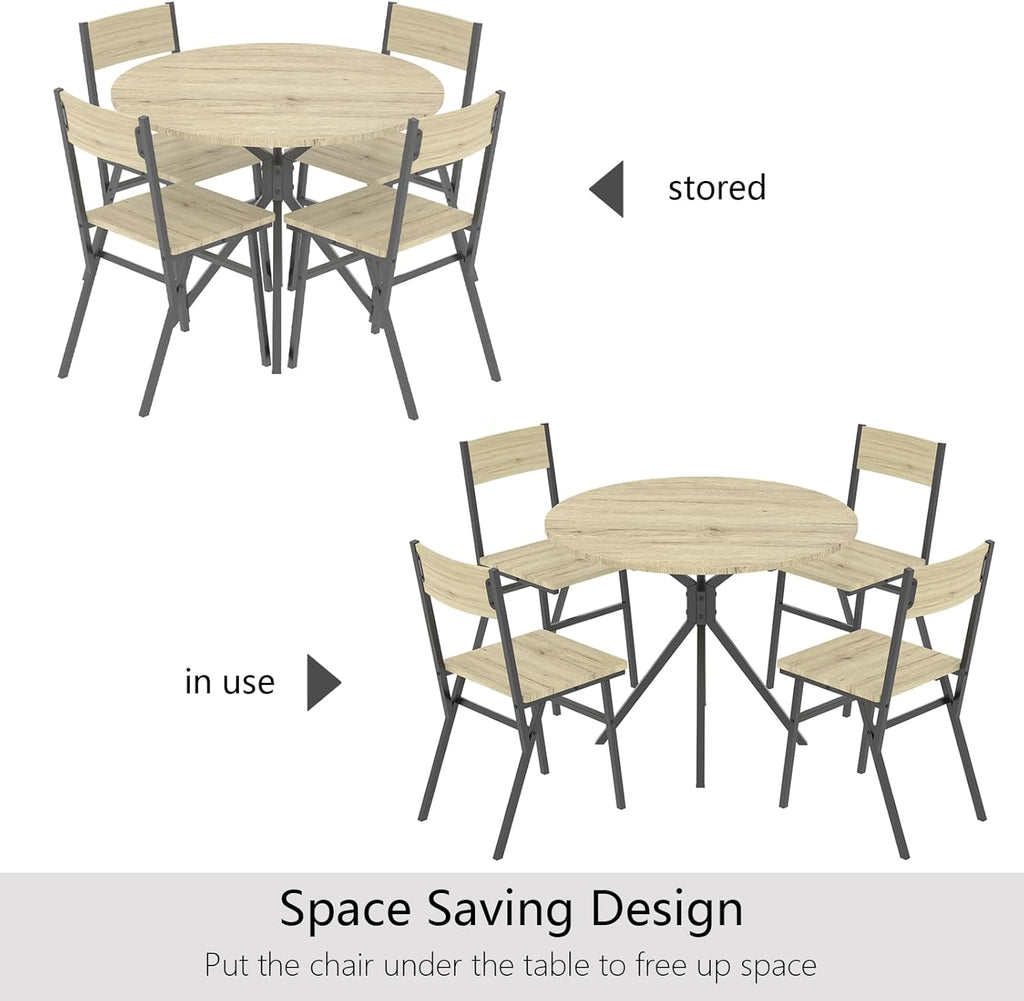 Loomie Round Dining Table Set for 4, 31.5" Small Round Kitchen Table with 4 Chairs, 5 Piece Dining Room Table Set with Steel Legs, Space-Saving Dinner Table, Coffee Table for Small Space