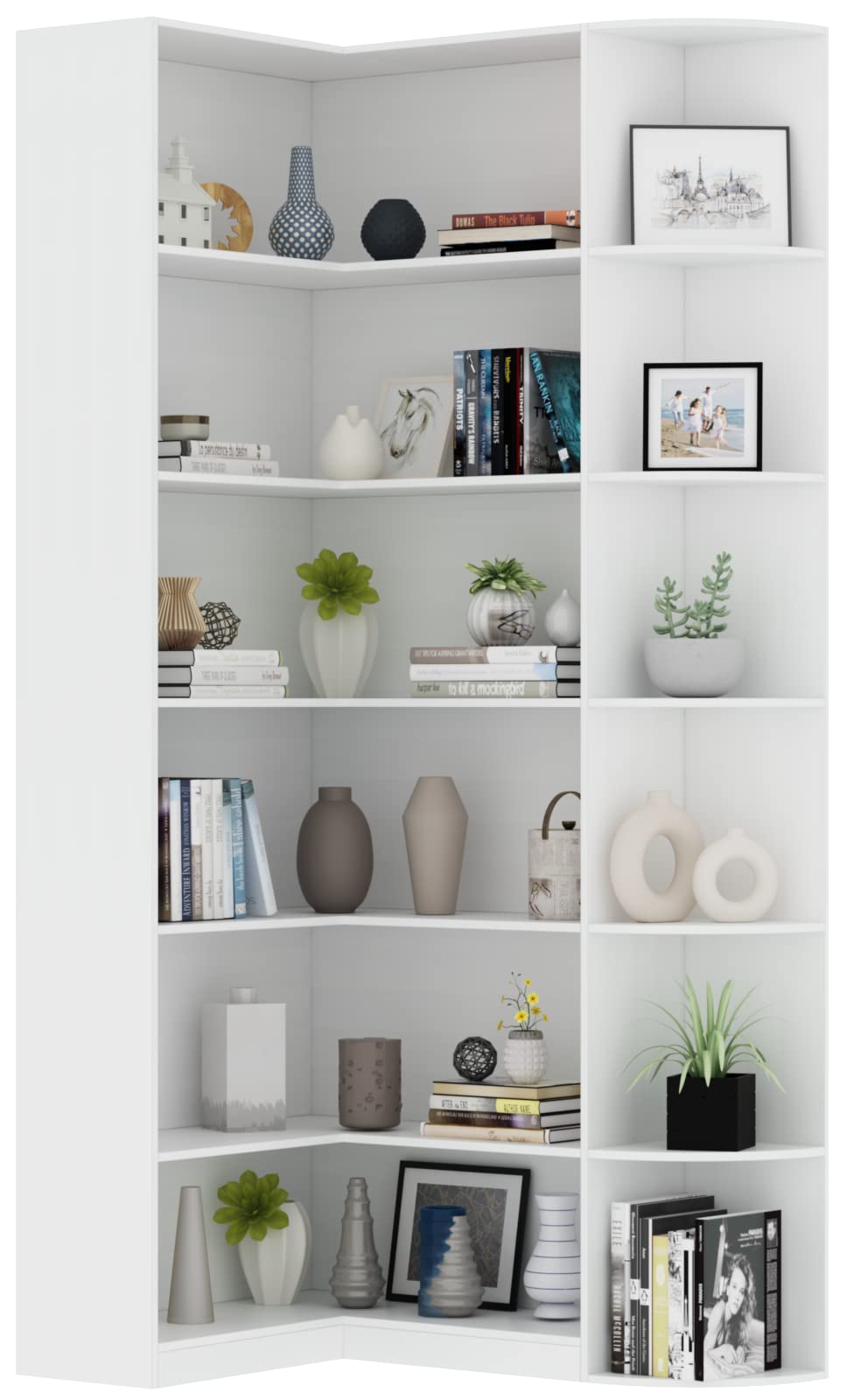 Loomie Bookshelves, 6 Tiers Shelf Large Tall Corner Etagere Bookcase with Full Baffle, L-Shaped Modern Storage Display Industrial Book Shelf for Bedroom, Home Office, Living Room & Kitchen, Rustic