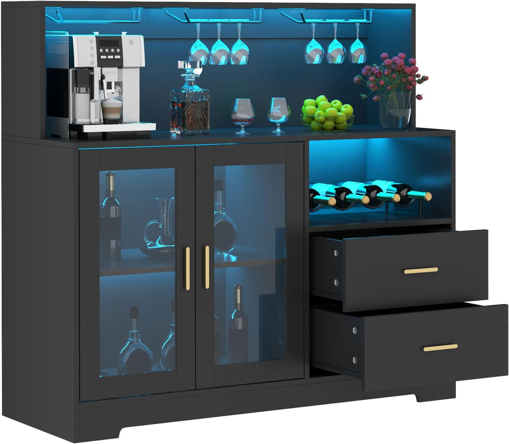 Gyfimoie Modern Bar Cabinet with LED Lights & Drawer,Coffee Bar Station