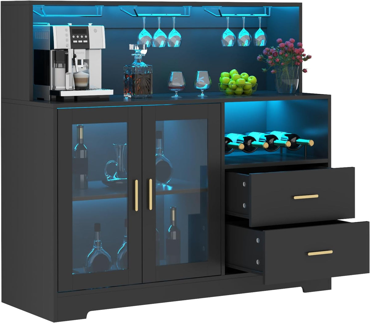Gyfimoie Modern Bar Cabinet with LED Lights & Drawer,Coffee Bar Station