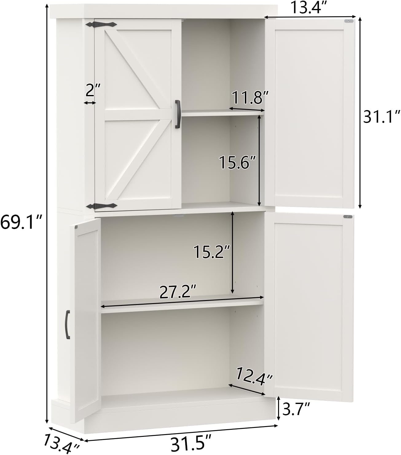 Farmhouse Kitchen Pantry Cabinet,69.1" Tall Kitchen Storage Cabinet with Adjustable Shelves,Modern Bathroom Storage Cabinets,Freestanding Floor Cabinets Cupboard for Living Room,Dining Room (White)