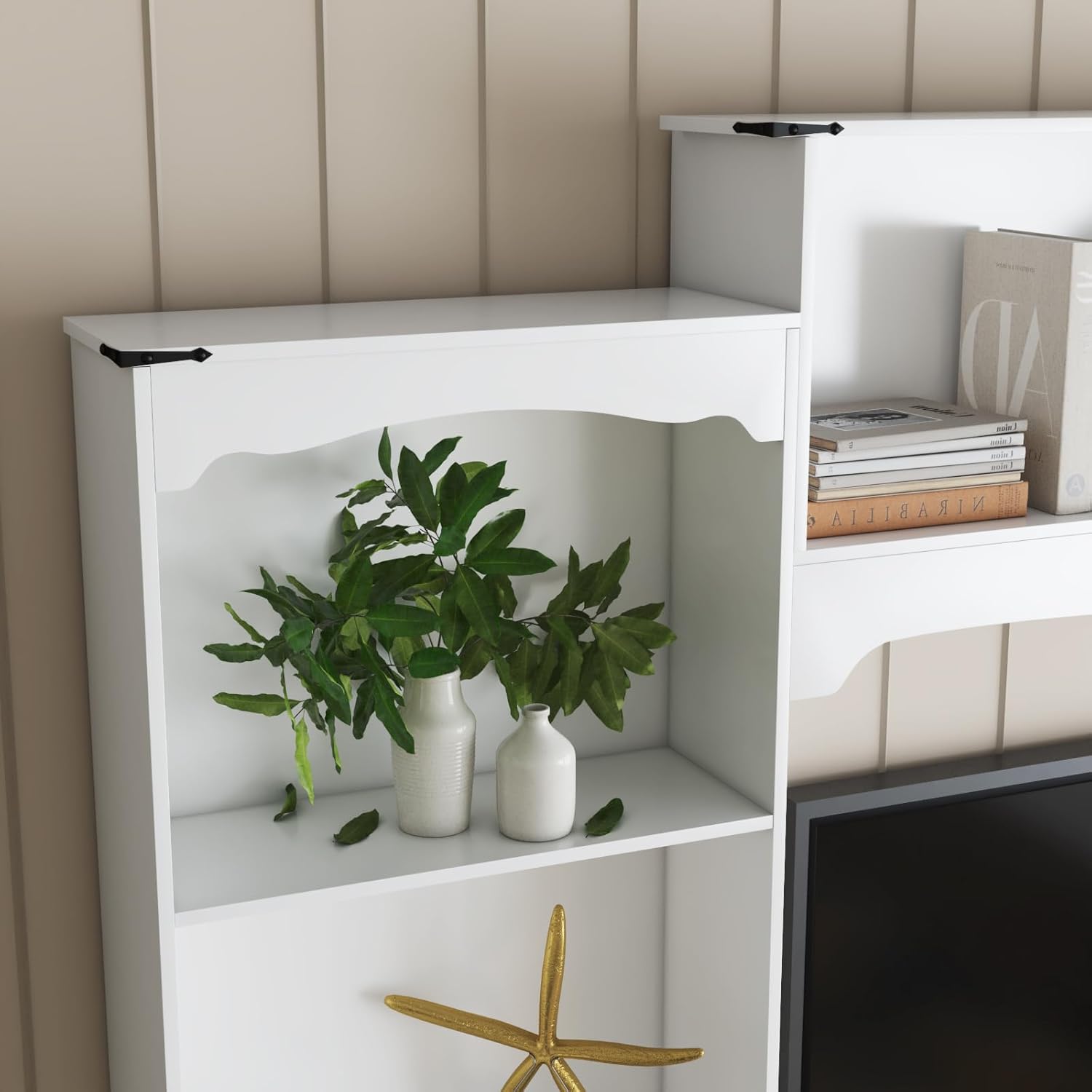 Loomie 104" W Wall Unit TV Stand with Storage for TVs up to 80", Large Farmhouse Wall Unit Entertainment Center with Bridge & Bookshelves, Tall TV Console Table Media Center for Living Room (White)