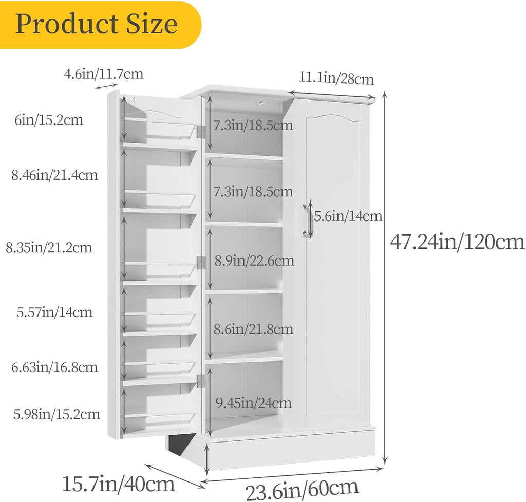 47“ Pantry Cabinet with Adjustable Shelves, Freestanding Kitchen Storage Cabinet, Sideboard Buffet for Home Office Use