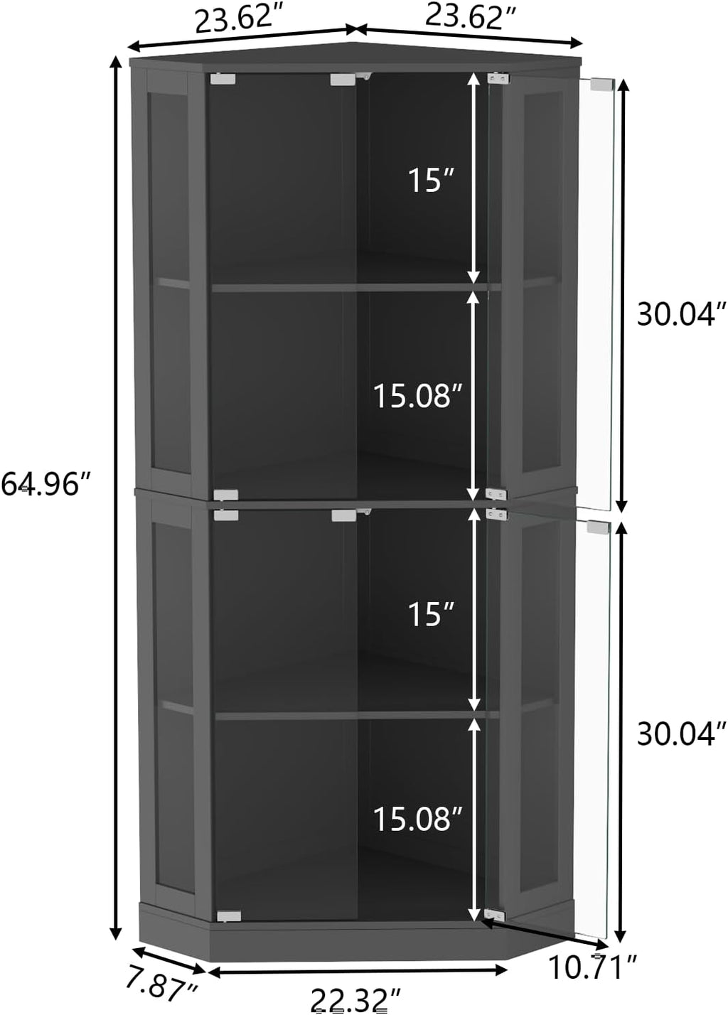 Gyfimoie Corner Wine Bar Cabinet with LED Lights,65" Tall Modern Liquor Cabinet with Tempered Glass Door,4-Tier Home Bar Liquor Storage Cabinet for Home Living Dining Room, Kitchen