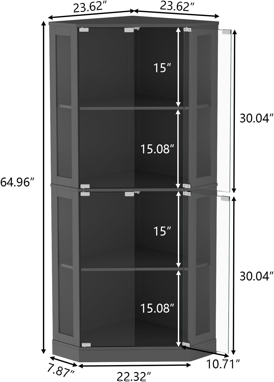 Gyfimoie Corner Wine Bar Cabinet with LED Lights,65" Tall Modern Liquor Cabinet with Tempered Glass Door,4-Tier Home Bar Liquor Storage Cabinet for Home Living Dining Room, Kitchen