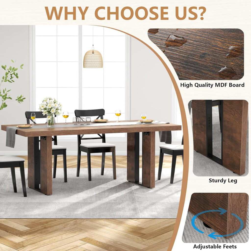 Loomie 70.8 Inch Dining Table, Rustic Farmhouse Kitchen Table for 6-8 People