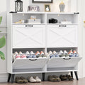 Loomie Shoe Cabinet with 4 Flip Drawers, Farmhouse Shoe Storage Cabinet with 2 Open Cubbies, Freestanding Narrow Hidden Shoe Rack Organizer with Solid Wood Legs for Entryway, Hallway (Rustic Brown)