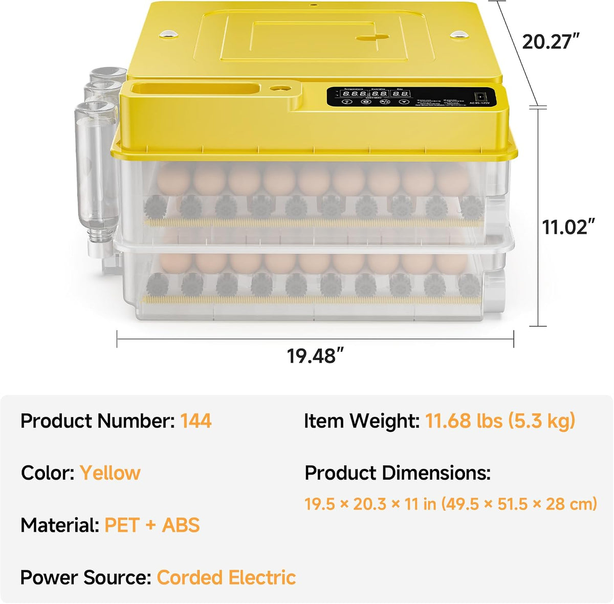 144 Egg Incubator for Hatching Eggs, Auto Temp Humidity Turning for Chicken