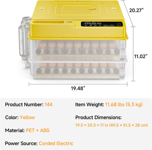 144 Egg Incubator for Hatching Eggs, Auto Temp Humidity Turning for Chicken