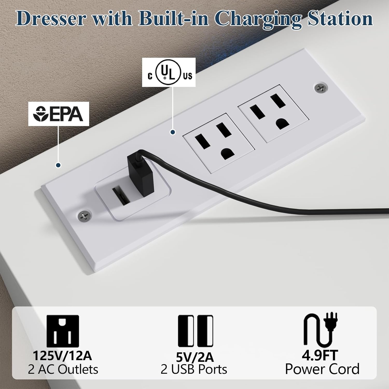 Loomie 12-Cell Divided Drawers White Dresser with Charging Station & Led Lights for Bedroom, Long 63" Wide Dresser TV Stand for TVs up to 75", Large Dressers Organizer with 4 Open Cubbies