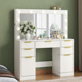 Big Fluted white Vanity Desk with 36" Mirror,11 LED Lights & Power Outlet,Large Wood Makeup Vanity Table with 2 Hidden Storage Shelf, Modern Dressing Table w/5 Drawers and 2 Cabinets for Bedroom