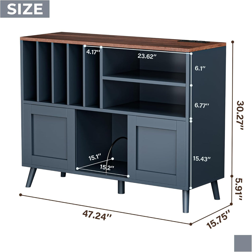 XL Record Player Stand with Sliding Doors,500+ Vinyl Record Storage Cabinet