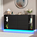 Loomie 6 Drawer Dresser for Bedroom, Modern Chest of Drawers with Power Outlet & LED Light, Double Wide Drawer Dresser Organizer Cabinet with Side Storage Shelves for Living Room (Black)