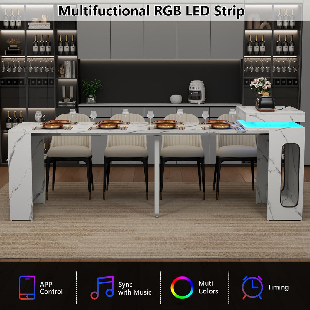 Expandable Room Dining Table with Power Outlet, Space-Saving Dining Table