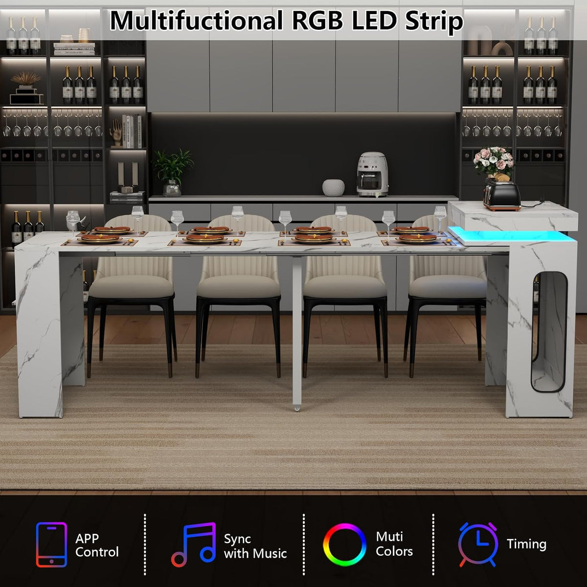 Expandable Room Dining Table with Power Outlet, Space-Saving Dining Table