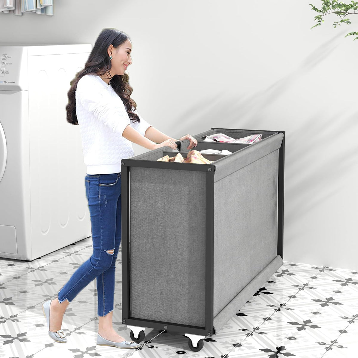 Laundry Hamper Laundry Basket with 3 Section 250L Pull-Out Rolling Bags