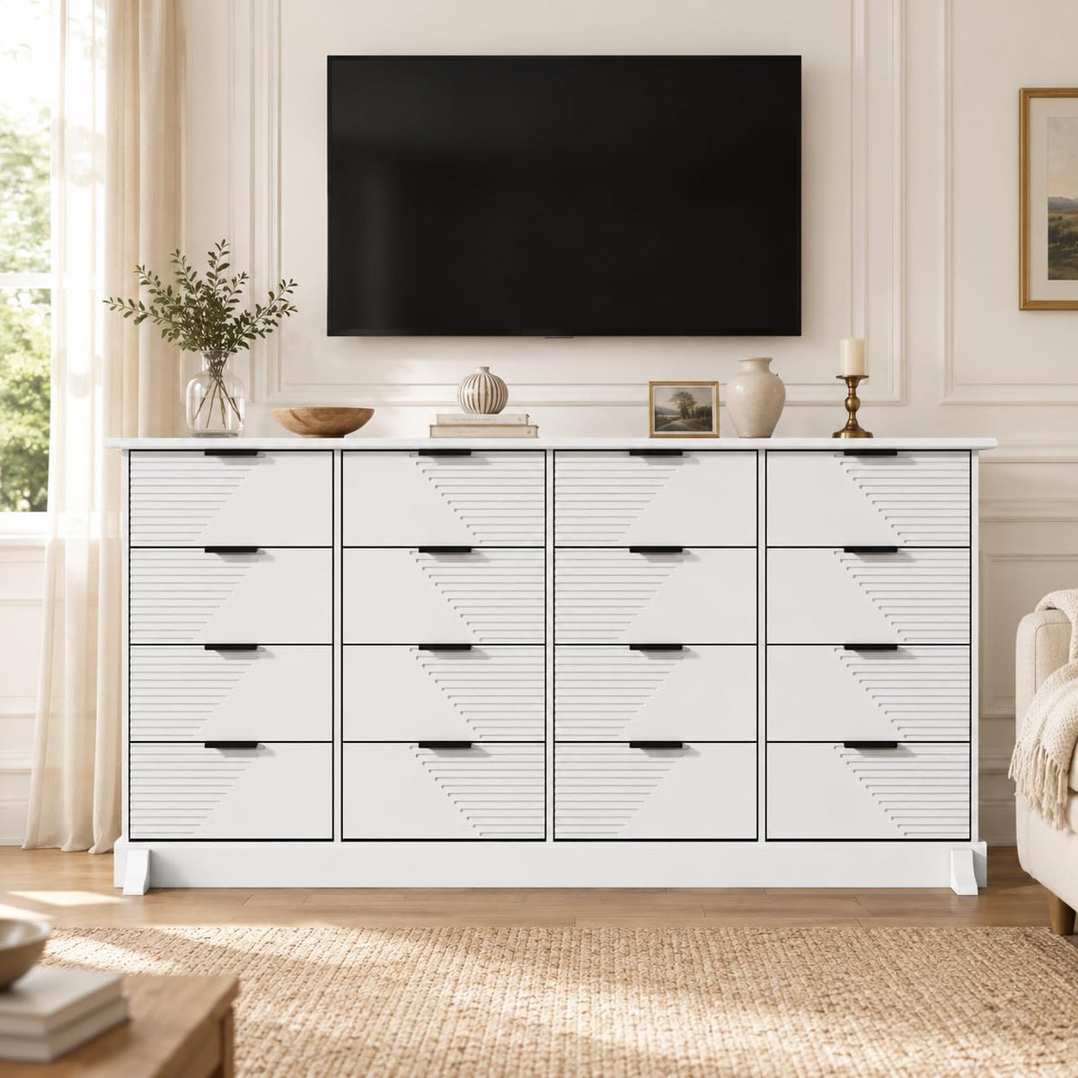 Loomie 16-Drawer Dresser for Bedroom, 63-Inch Wide White Dresser