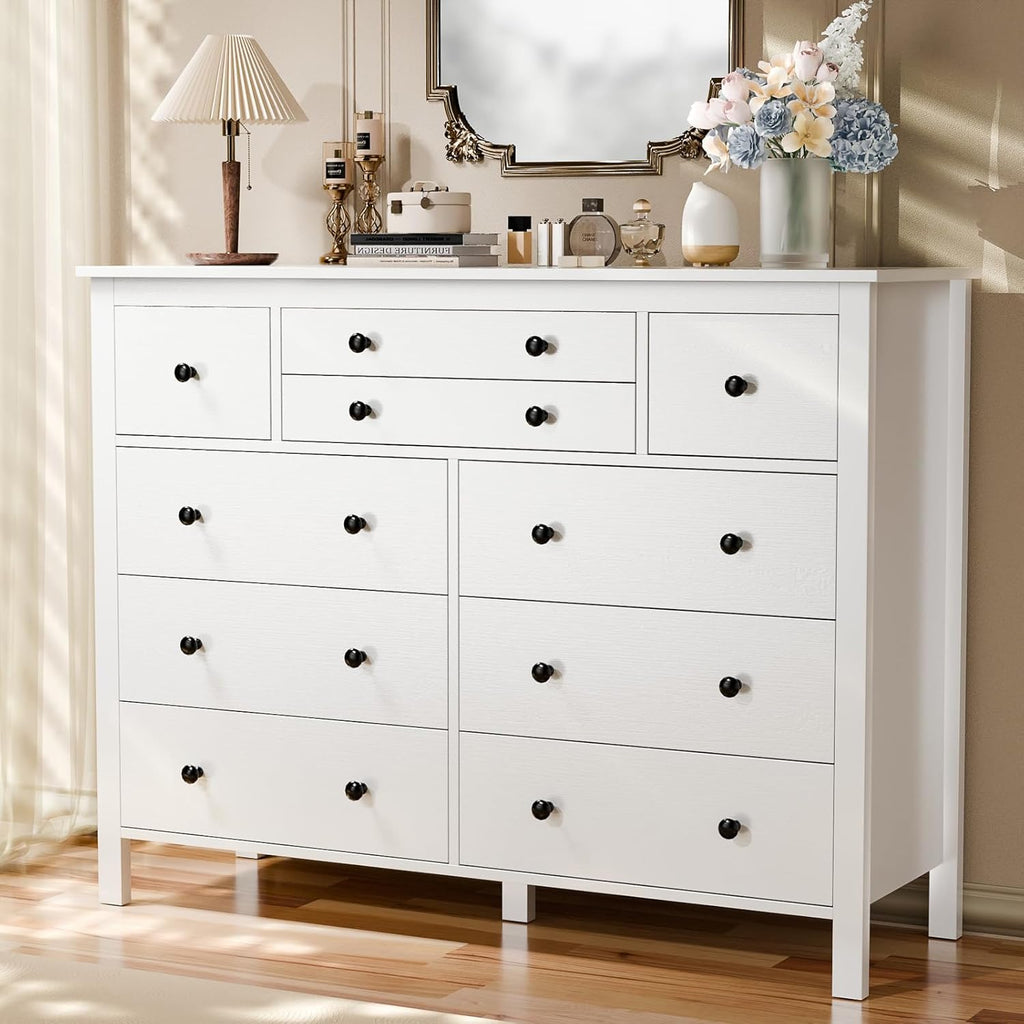 Loomie 10 Drawer Dresser for Bedroom, 47.2" Long Chest of Drawers with Deep Drawers, Modern Wooden Storage Dresser for Closet, 36.2" Tall Large TV Stand for Living Room, Hallway, Entryway (White)