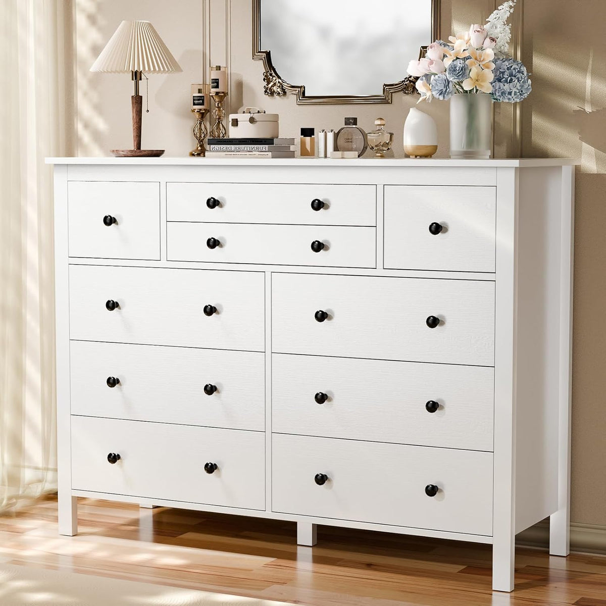 Loomie 10 Drawer Dresser for Bedroom, 47.2" Long Chest of Drawers with Deep Drawers, Modern Wooden Storage Dresser for Closet, 36.2" Tall Large TV Stand for Living Room, Hallway, Entryway (White)