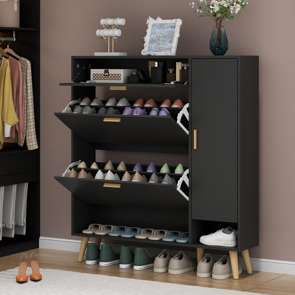Loomie Slim Shoe Cabinet with 2 Flip Drawers & Adjustable Shelf for Entryway
